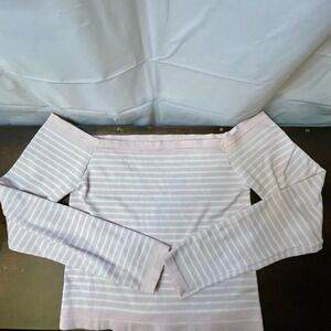 Harper & Ivy Sz XL Off Shoulder Bretón Stripe Pink Romantic Soft Girl Knit Top